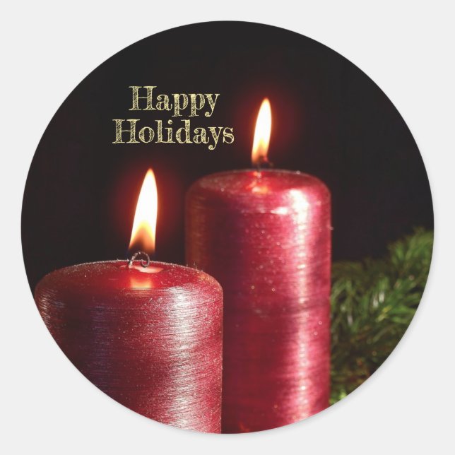 Sticker Rond Christmas Party Red Candles Winter Holidays (Devant)