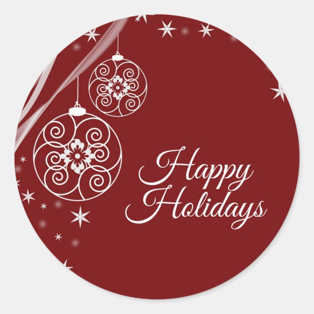 Sticker Rond Christmas Party White Ornaments Stars Red Elegant (Devant)