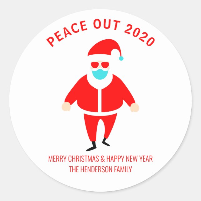 Sticker Rond Christmas Peace Out 2020 Père Noël Face Mask Votre (Devant)