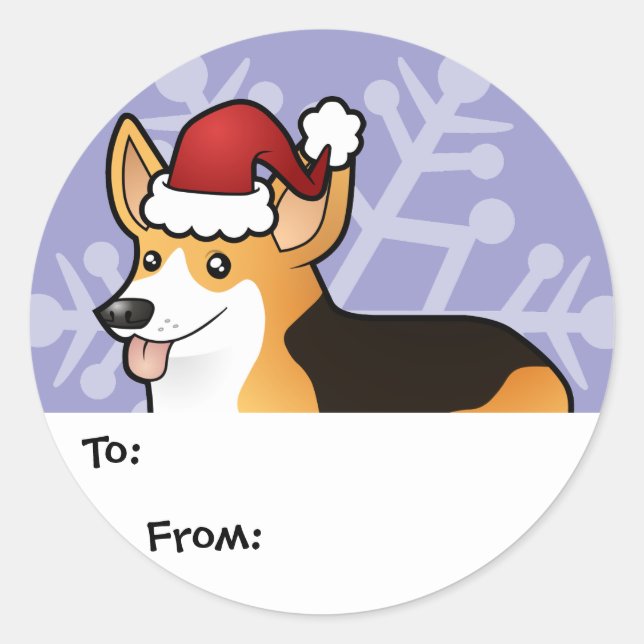 Sticker Rond Christmas Pembroke Welsh Corgi Tags cadeaux (Devant)