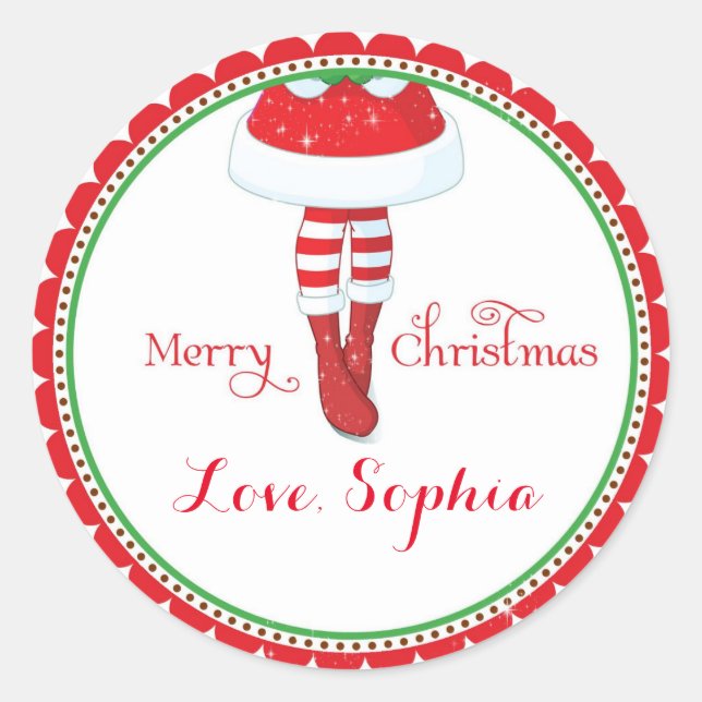 Sticker Rond Christmas Père Noël fille faveur goodie sac autoco (Devant)