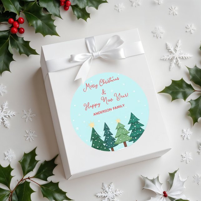 Sticker Rond Christmas Pine  Forest Tree Merry Christmas (Créateur téléchargé)