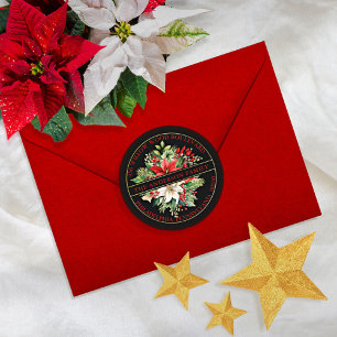 Sticker Rond Christmas Poinsettia Floral Bouquet Adresse de ret
