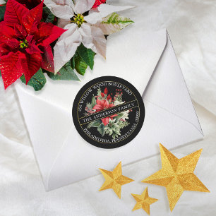Sticker Rond Christmas Poinsettia Floral Bouquet Adresse de ret