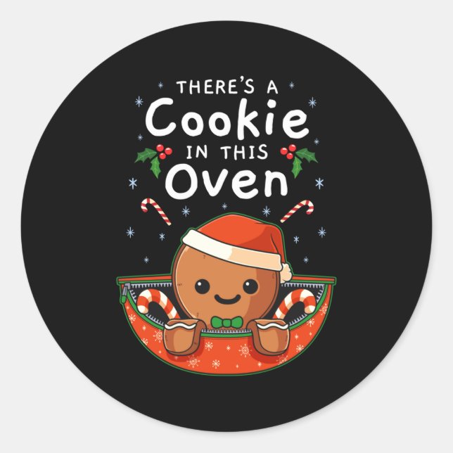 Sticker Rond Christmas Pregnancy Gingerbread Man Baby Cookie In (Devant)