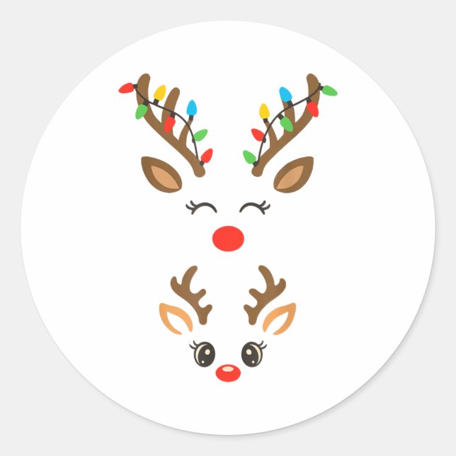Sticker Rond Christmas Pregnancy Reindeer Xmas Lights New Mom T (Devant)