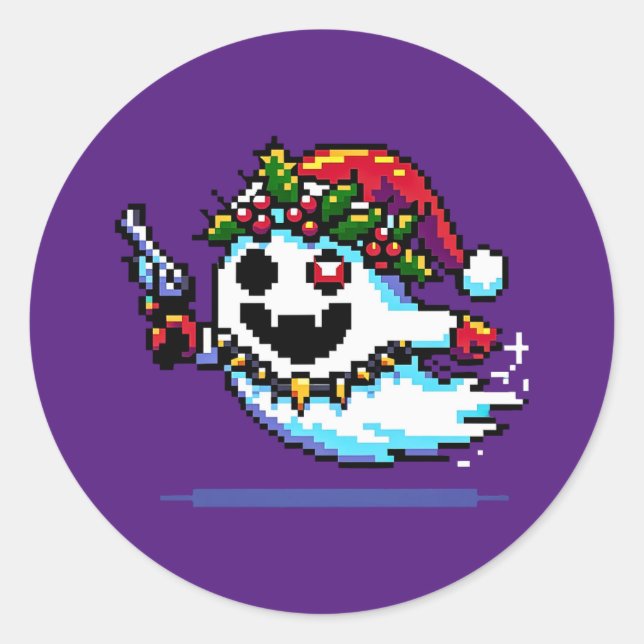 Sticker Rond Christmas Punk Ghost - Edgy Pixel Art (Devant)