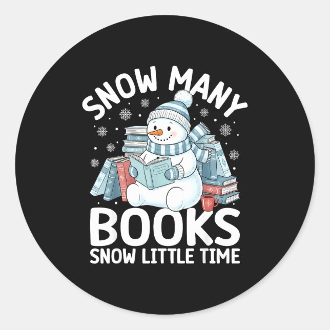 Sticker Rond Christmas Reading Snowman So Many Books Men Women  (Devant)