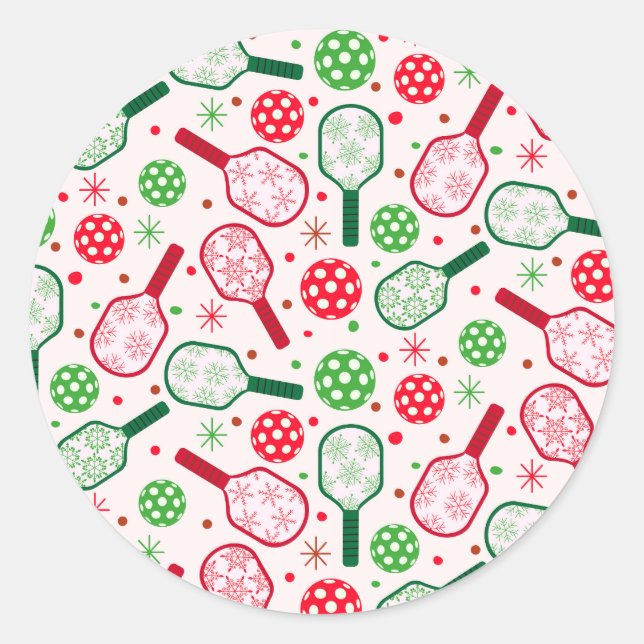 Sticker Rond Christmas Red and Green Pickleball Paddles  (Devant)