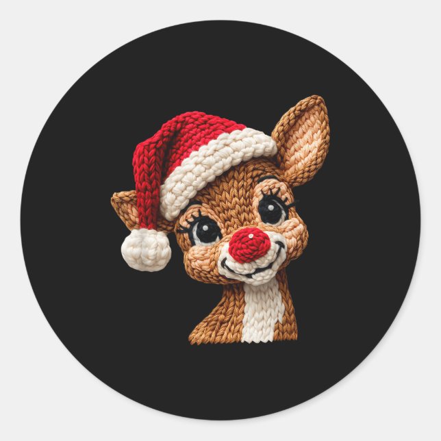 Sticker Rond Christmas Reindeer Crochet Cute Merry Christmas Re (Devant)