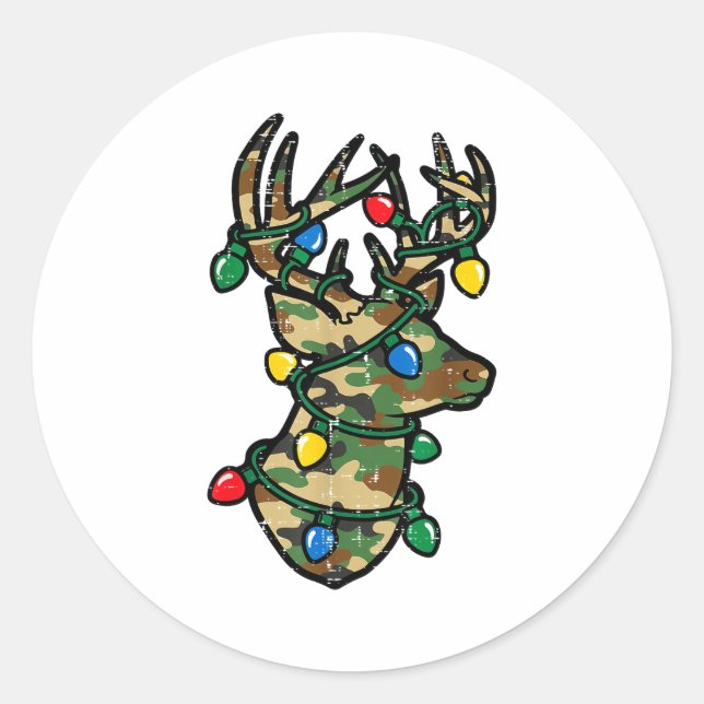 Sticker Rond Christmas Reindeer Silhouette Camo Xmas Lights Men (Devant)