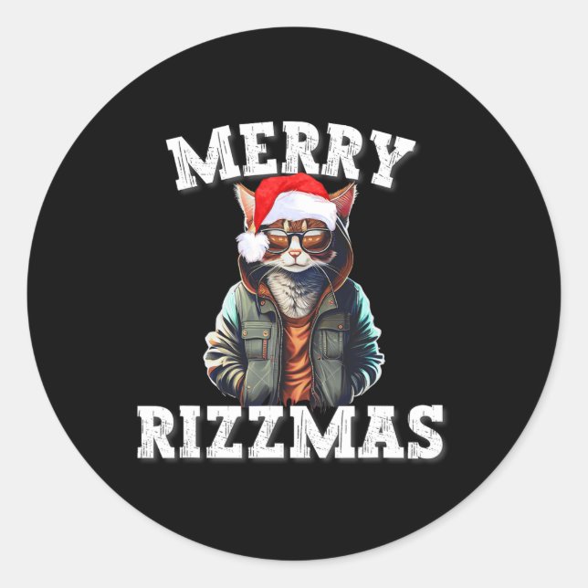 Sticker Rond Christmas Rizzler Cat W Rizz Meme Rizzler Avec (Devant)