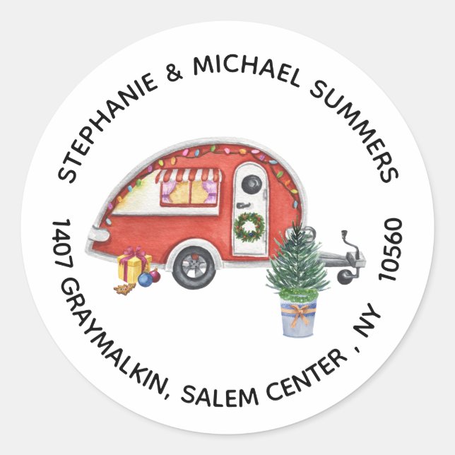Sticker Rond Christmas RV Camper Retour Adresse (Devant)