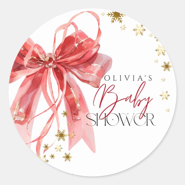 Sticker Rond Christmas Santa Baby Red and Gold Baby Shower (Devant)