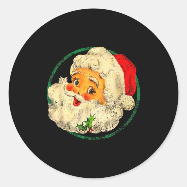 Sticker Rond Christmas Santa Claus Face Old Fashioned Pajamas H (Devant)