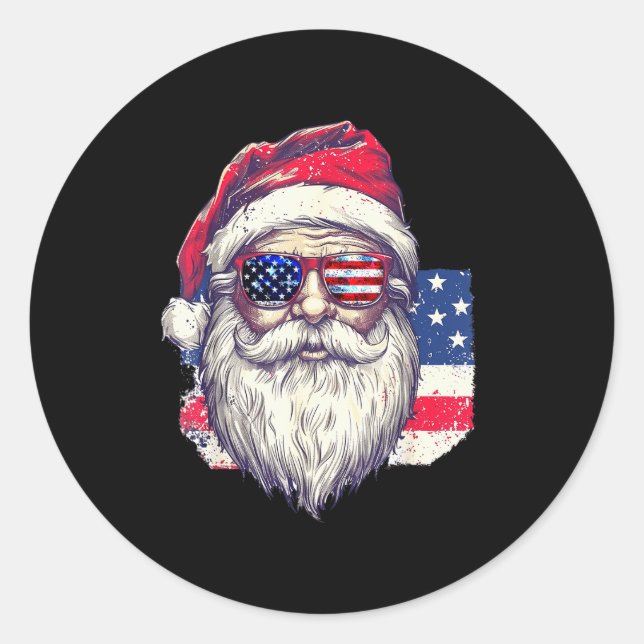 Sticker Rond Christmas Santa Claus Patriotic Usa Sungles In Jul (Devant)