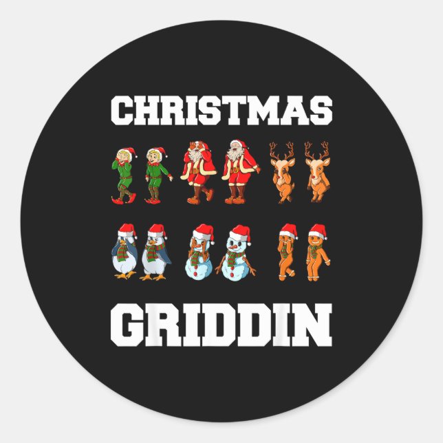 Sticker Rond Christmas Santa Claus Snowman Reindeer Griddy Grid (Devant)