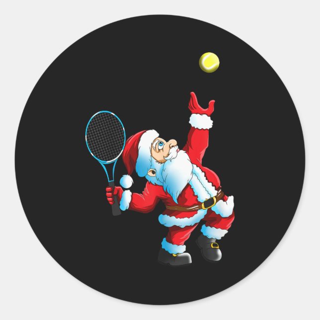 Sticker Rond Christmas Santa Claus Tennis Game Tennis Racket  (Devant)