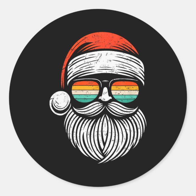 Sticker Rond Christmas Santa Face Retro Sungles Xmas Men Women  (Devant)