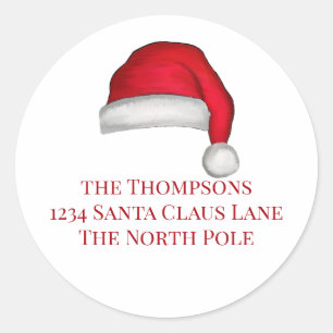 Sticker Rond Christmas Santa Hat Whimsical Return Adresse