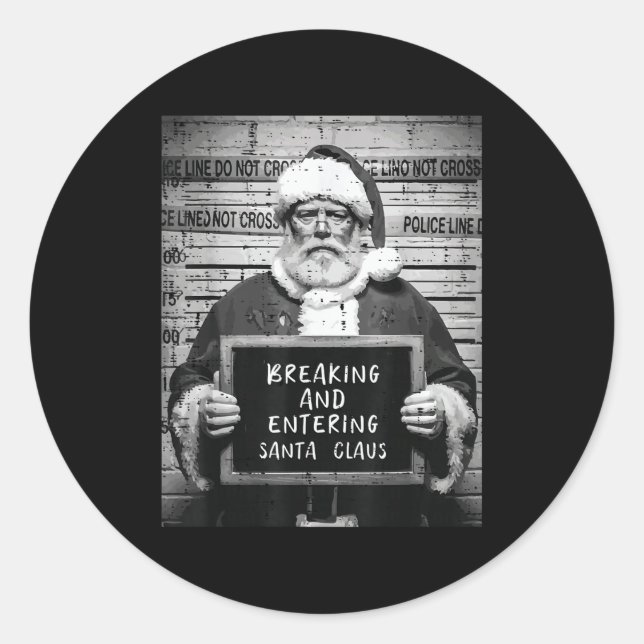 Sticker Rond Christmas Santa Mugshot Breaking Entering Xmas Men (Devant)