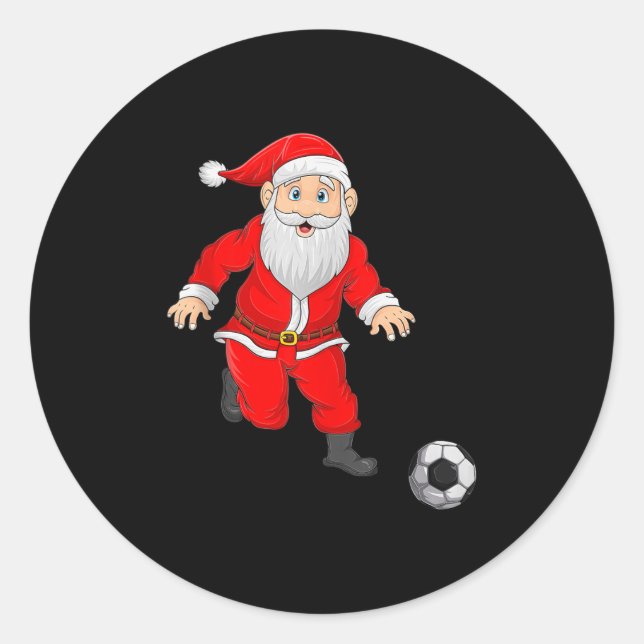 Sticker Rond Christmas Santa Playing Soccer Football Xmas Srts  (Devant)