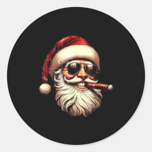 Sticker Rond Christmas Santa Smoking Cigar With Sungl Cigar Smo (Devant)
