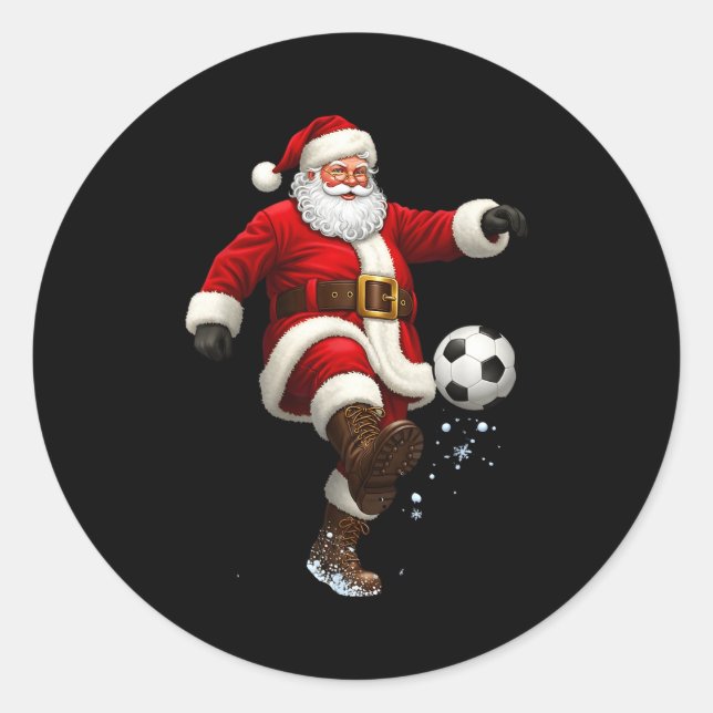 Sticker Rond Christmas Santa Soccer Player Football Festive Mer (Devant)