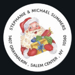 Sticker Rond  Christmas Santa Watercolor Round Return Address<br><div class="desc">This design may be personalized in the area provided by changing the photo and/or text. Or it can be customized by clicking Personalize this Template and then choosing the click to customize further option and delete or change the color of the background, add text, change the text color or style,...</div>