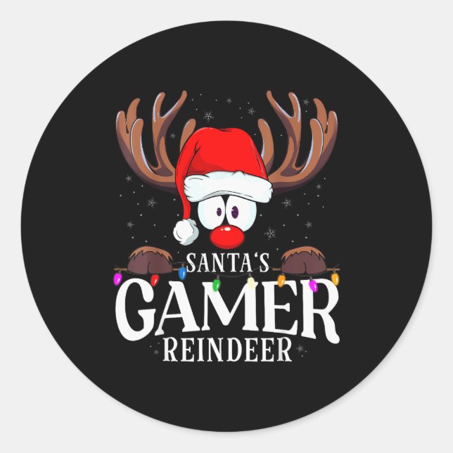 Sticker Rond Christmas Santa's Gamer Reindeer Matching X-mas  (Devant)