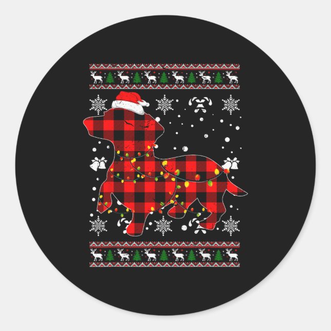 Sticker Rond Christmas Shirt For Dachshund Lover Gift Santa Buf (Devant)