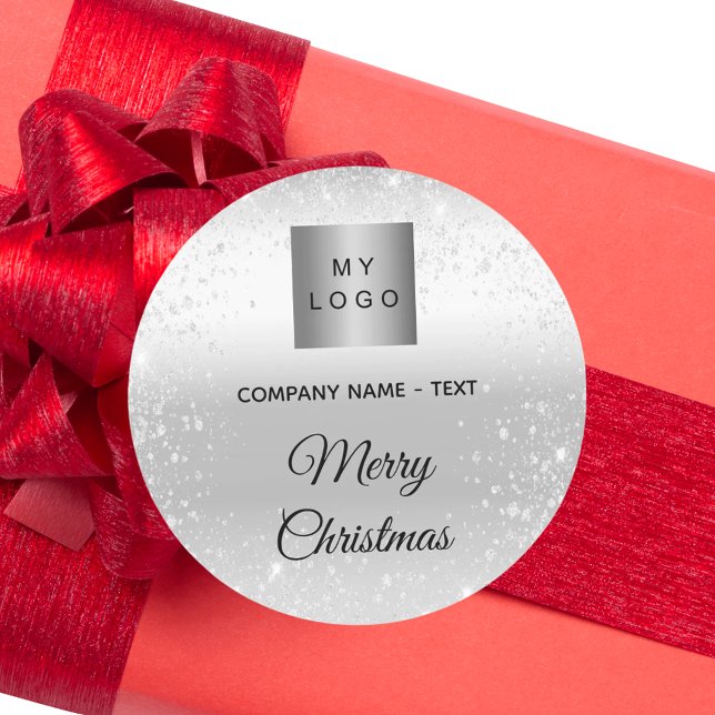 Sticker Rond Christmas silver glitter sparkles business logo (Créateur téléchargé)
