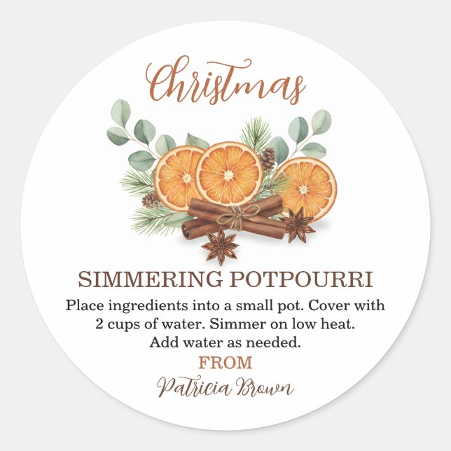 Sticker Rond Christmas Simmering Potpourri Personalized (Devant)