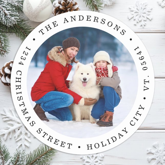 Sticker Rond Christmas Simple Photo Modern Round Return Adresse (Créateur téléchargé)