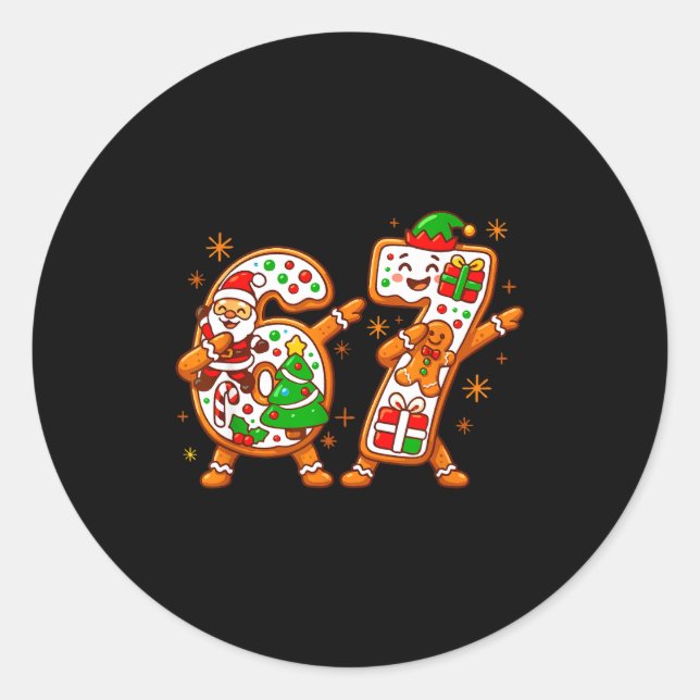 Sticker Rond Christmas Six Seven Dabbing Cool Meme 67 Xmas Dab  (Devant)