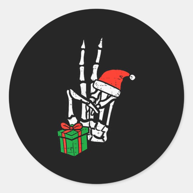 Sticker Rond Christmas Skeleton Hand Peace Cket Xmas Men Women  (Devant)