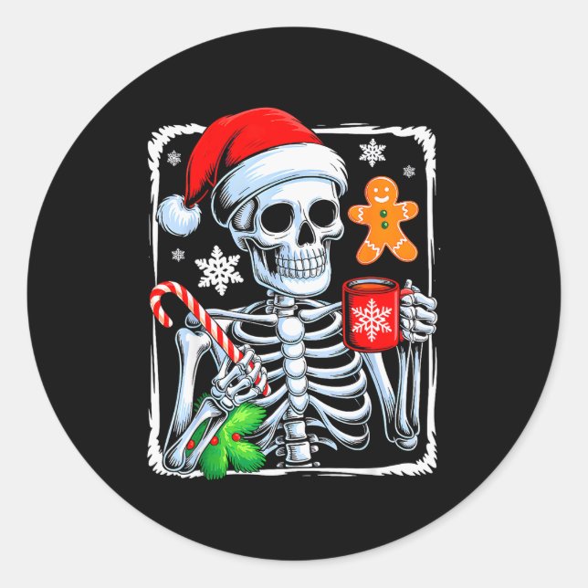 Sticker Rond Christmas Skeleton Hot Chocolate Funny Xmas Men Wo (Devant)