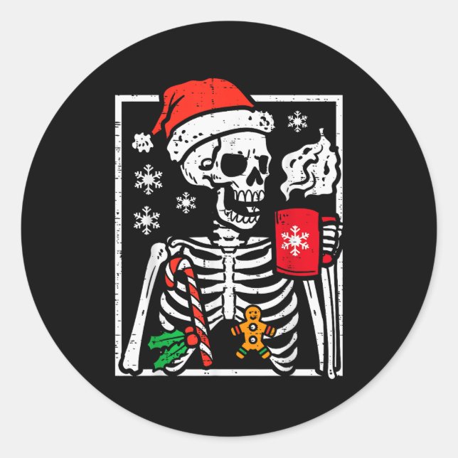 Sticker Rond Christmas Skeleton Hot Chocolate Xmas Men Women Ki (Devant)