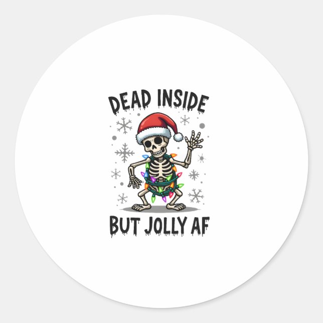 Sticker Rond Christmas Skull Peace Dead Inside But Jolly Xmas M (Devant)