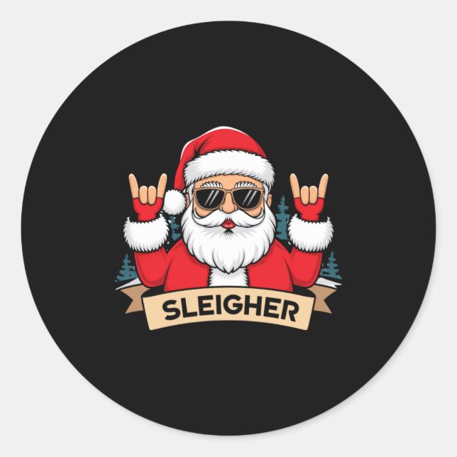 Sticker Rond Christmas Sleigher Santa Rock Xmas Rocker  (Devant)