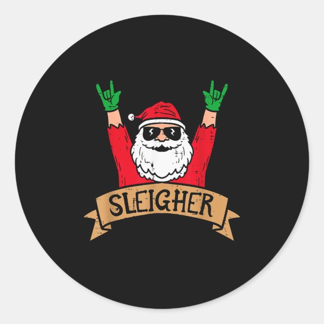 Sticker Rond Christmas Sleigher Santa Rock Xmas Rocker Men Wome (Devant)