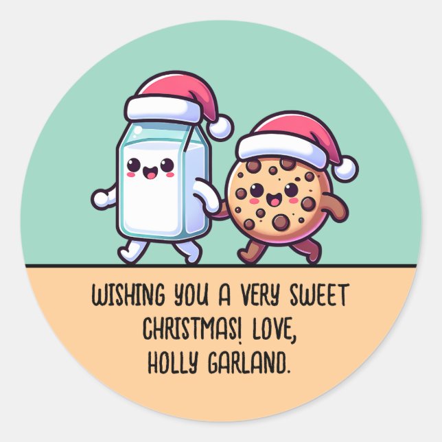 Sticker Rond Christmas Snacks Milk and Cookie Cute Custom Text (Devant)