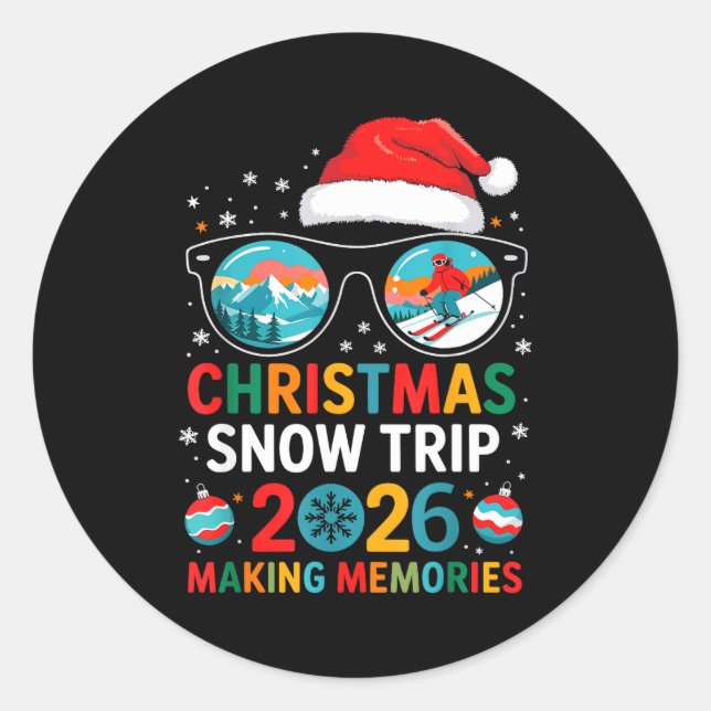 Sticker Rond Christmas Snow Trips 2026 Men Women Kids Family Ma (Devant)