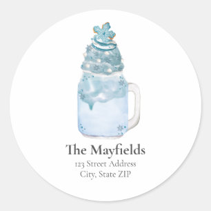 Sticker Rond Christmas Snowflake Blue Milshake Adresse