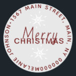 Sticker Rond Christmas Snowflake Grey White Adresse de la famil<br><div class="desc">Étiquettes de adresse de Noël</div>