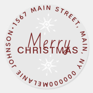 Sticker Rond Christmas Snowflake Grey White Adresse de la famil