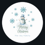 Sticker Rond Christmas Snowman<br><div class="desc">Vous pouvez personnaliser cet autocollant avec vos initiales ou votre nom.</div>