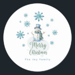 Sticker Rond Christmas Snowman<br><div class="desc">Vous pouvez personnaliser cet autocollant avec vos initiales ou votre nom.</div>