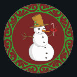 Sticker Rond Christmas Snowman<br><div class="desc">Sceau/Sticker d'enveloppe de Noël Snowman de MON OEUVRE D'ORIGINE à Zazzle.com/virginia5050. Prêt à personnaliser.</div>