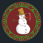 Sticker Rond Christmas Snowman<br><div class="desc">Sceau/Sticker d'enveloppe de Noël Snowman de MON OEUVRE D'ORIGINE à Zazzle.com/virginia5050. Prêt à personnaliser.</div>